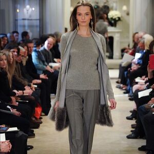 Ralph Lauren Pre-Fall ‘14 Collection Gray Cashmere Shearling Open Cardigan Vest